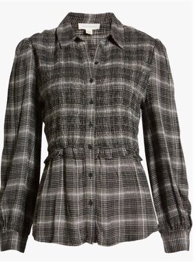 Treasure & Bond Black and Ivory Plaid Button-Up Blouse